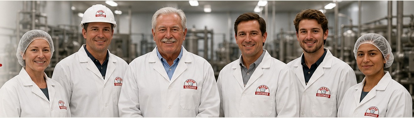 Neese Sausage leadership and plant staff in an Asheville clean production room